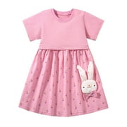 Girls Dresses Easter Bunny Dress Children's Girls' Dress Summer Cartoon Printing Children's Casual Dress Baby 12 Months-18 Months